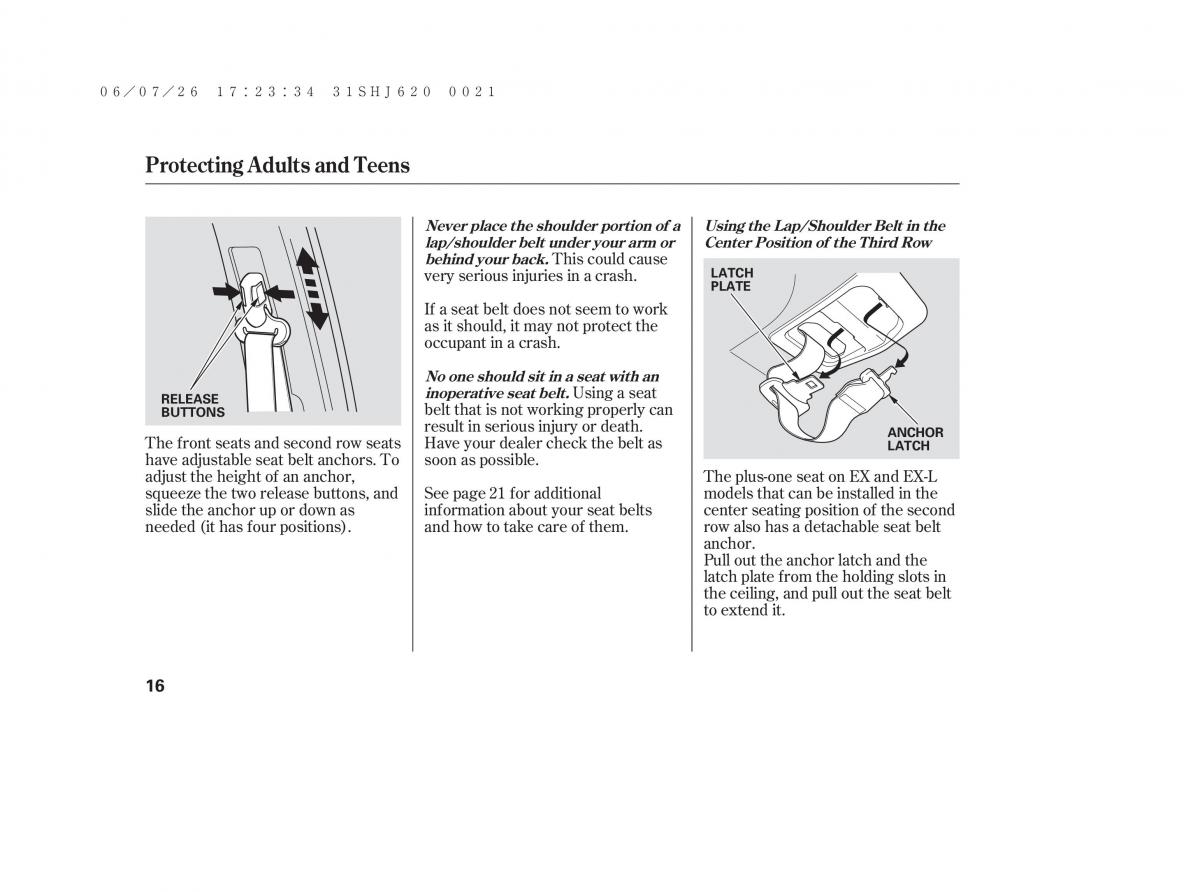Honda Odyssey III 3 owners manual / page 22