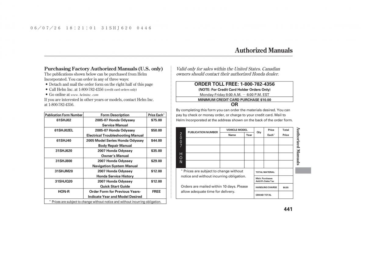 Honda Odyssey III 3 owners manual / page 447