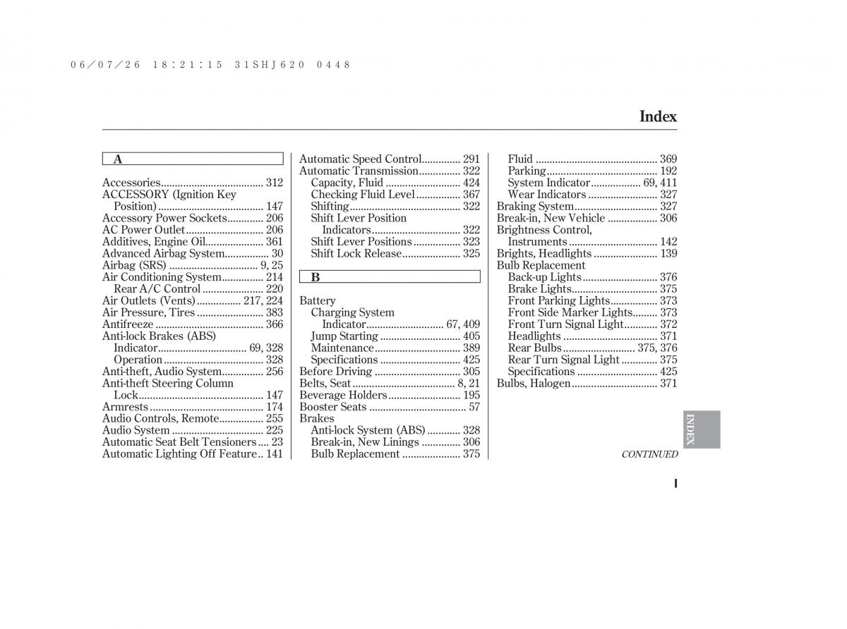 manual  Honda Odyssey III 3 owners manual / page 449