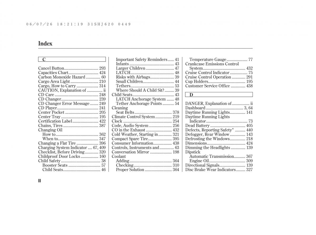 manual  Honda Odyssey III 3 owners manual / page 450