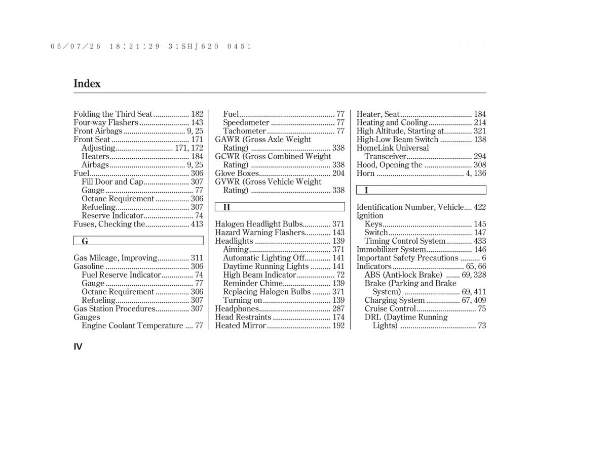 Honda Odyssey III 3 owners manual / page 452