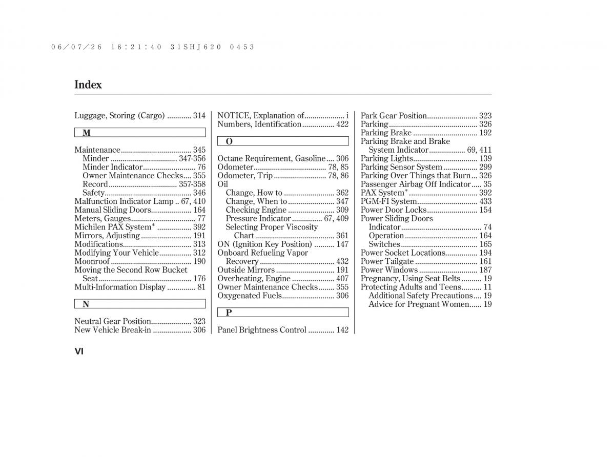 Honda Odyssey III 3 owners manual / page 454