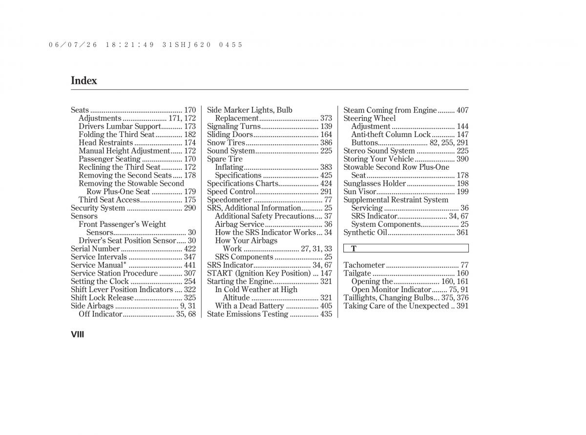 Honda Odyssey III 3 owners manual / page 456