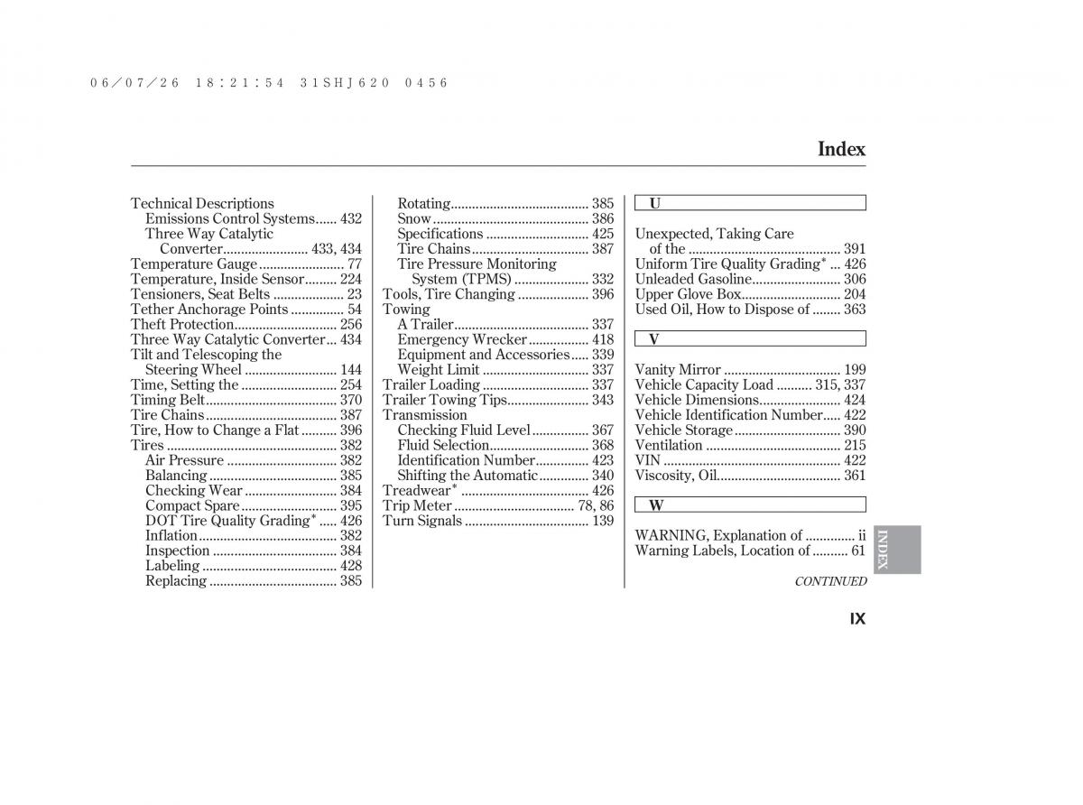manual  Honda Odyssey III 3 owners manual / page 457