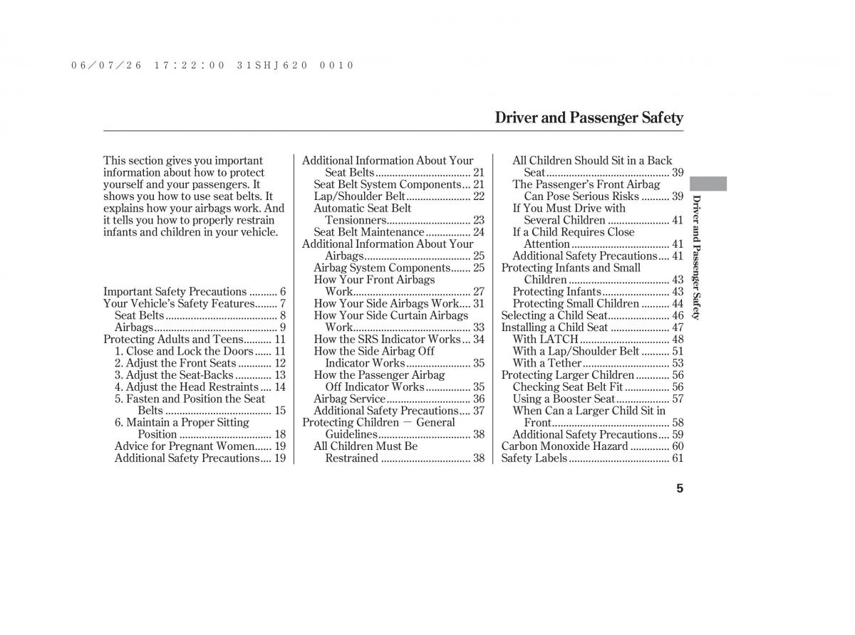 manual  Honda Odyssey III 3 owners manual / page 11