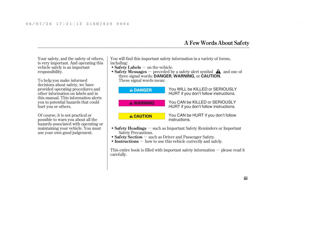 Honda Odyssey III 3 owners manual / page 5