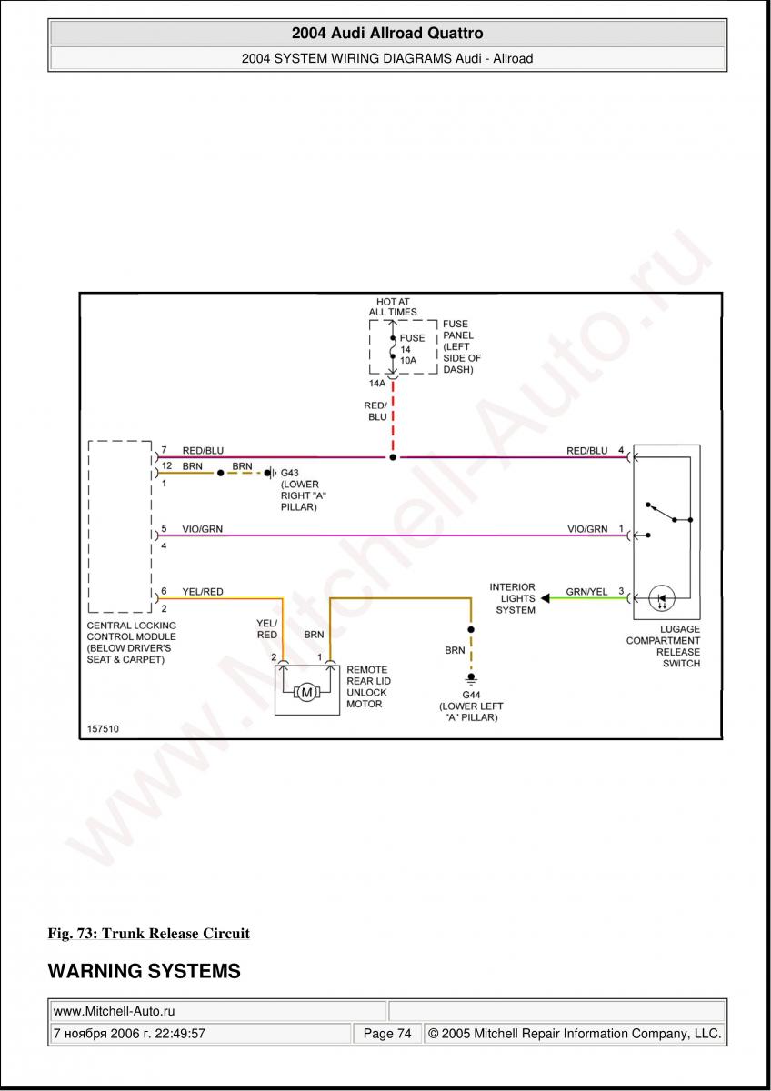 Audi A6 Allroad C5 Quattro wiring diagrams / page 74