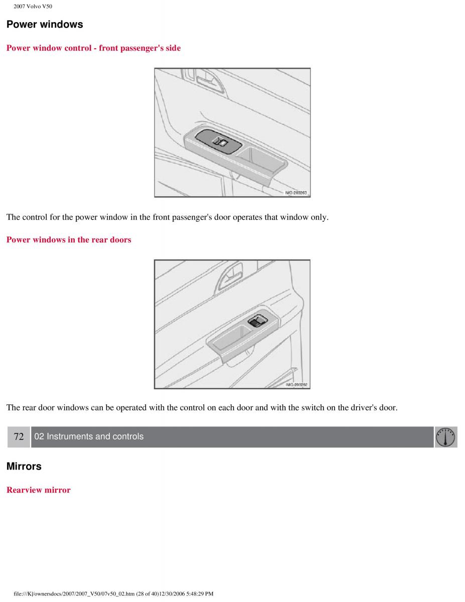 Volvo V50 owners manual / page 78