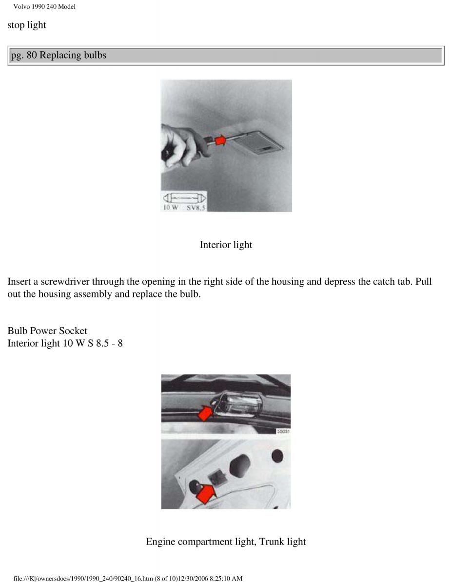 Volvo 240 owners manual / page 110