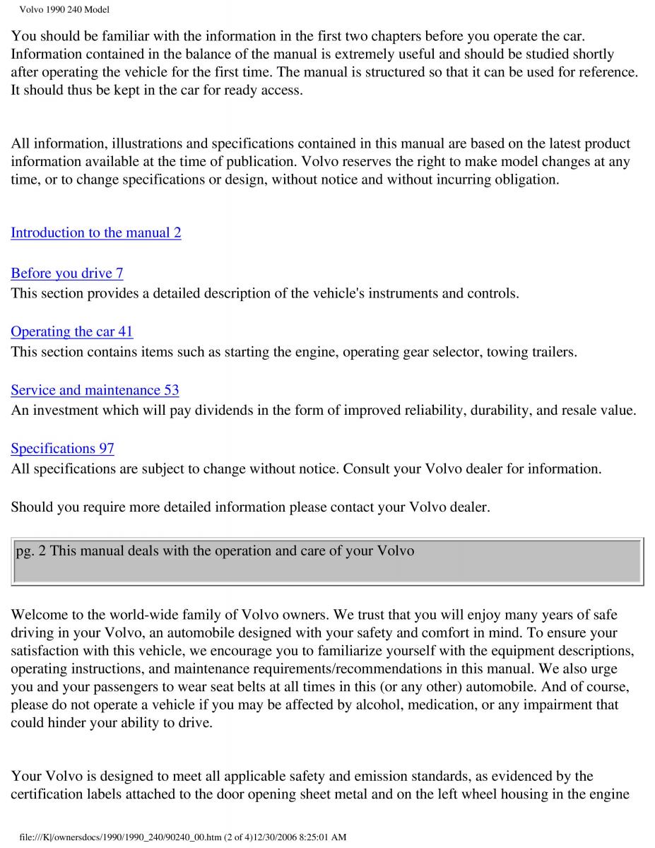 Volvo 240 owners manual / page 2