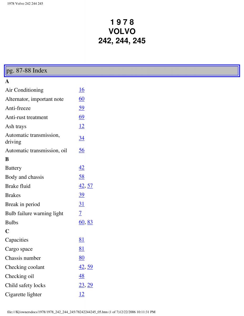 Volvo 242 244 245 owners manual / page 99