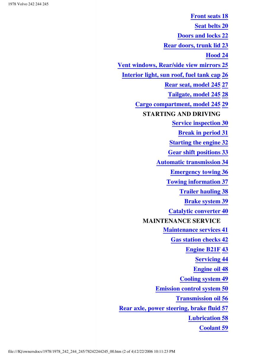 Volvo 242 244 245 owners manual / page 2