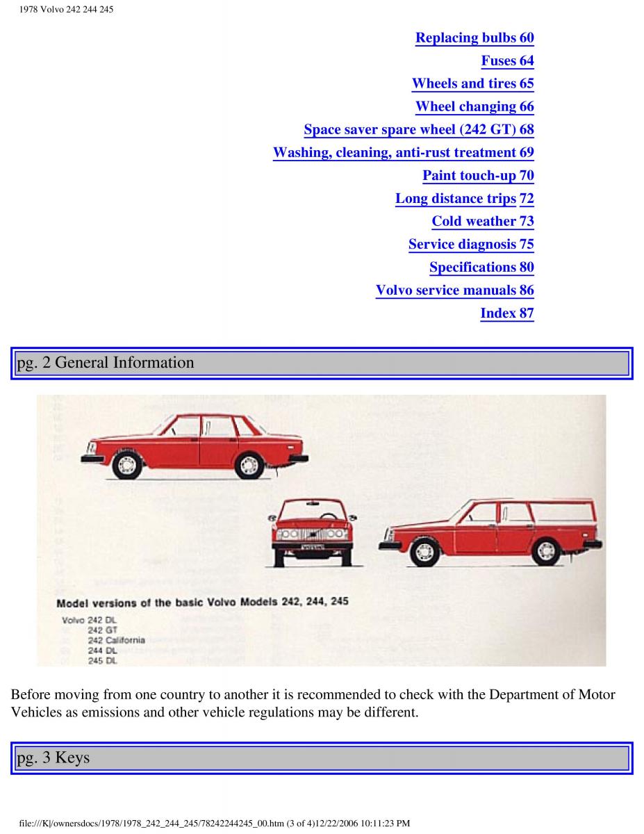 Volvo 242 244 245 owners manual / page 3