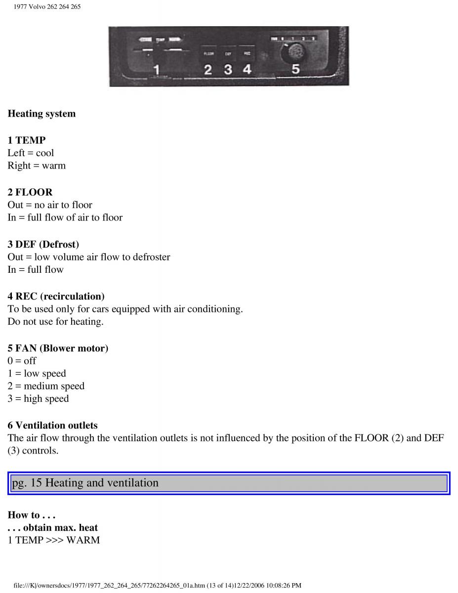 Volvo 262 264 265 owners manual / page 17