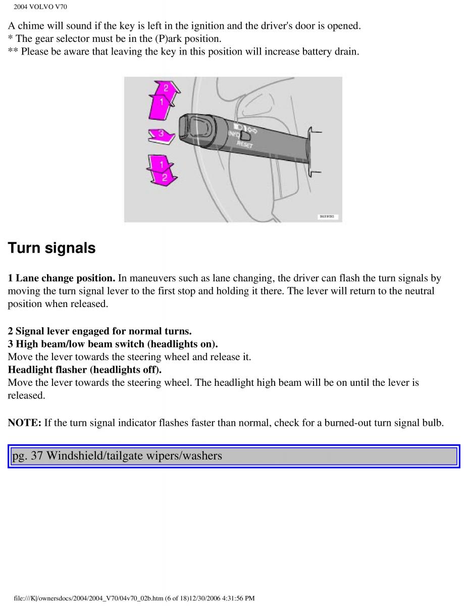 Volvo V70 II 2 owners manual / page 58