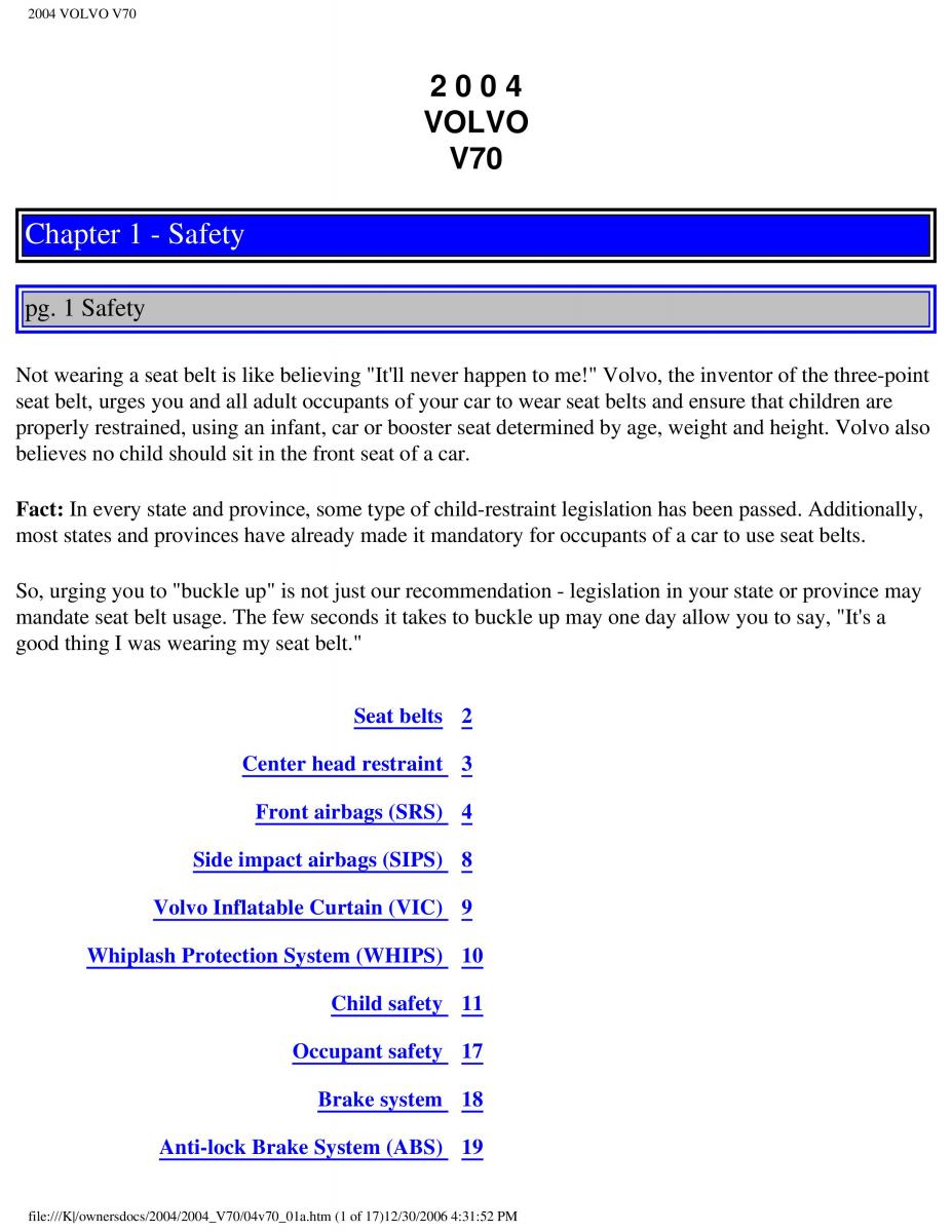 manual  Volvo V70 II 2 owners manual / page 7