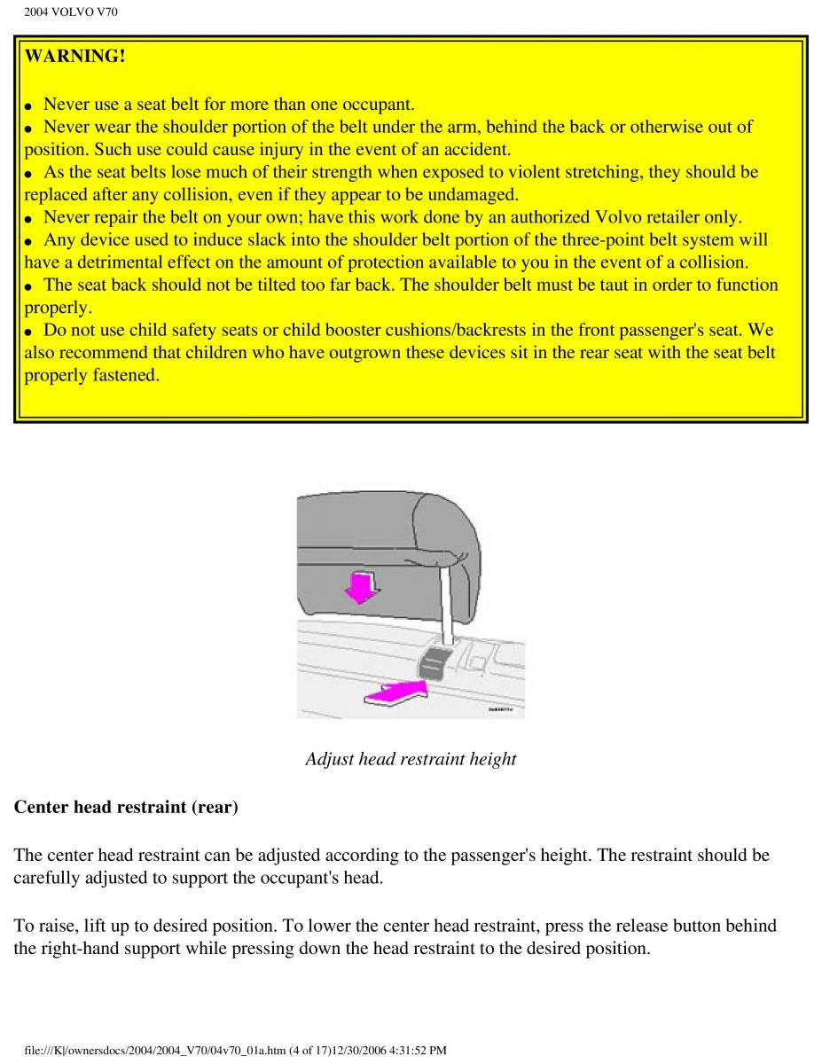 Volvo V70 II 2 owners manual / page 10