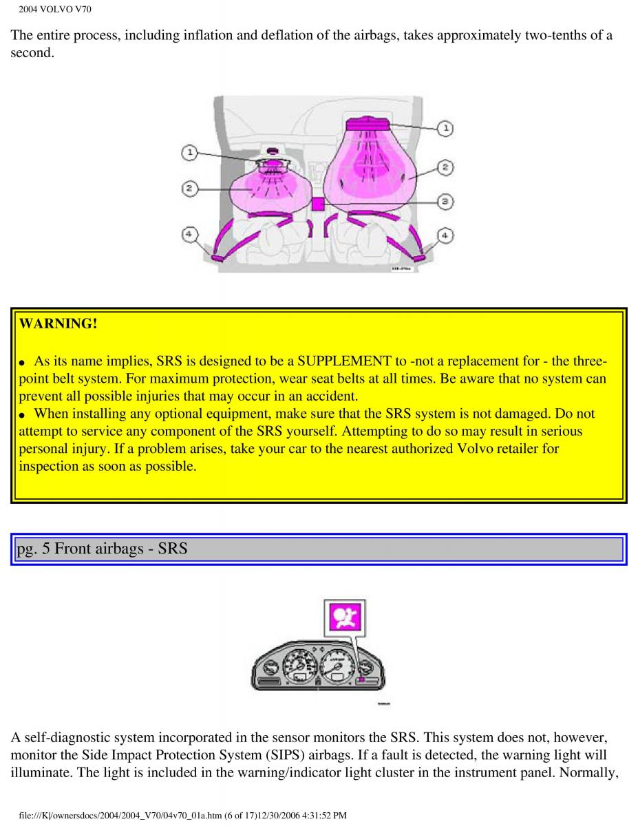 manual  Volvo V70 II 2 owners manual / page 12