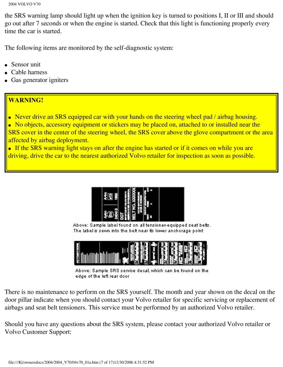 manual  Volvo V70 II 2 owners manual / page 13