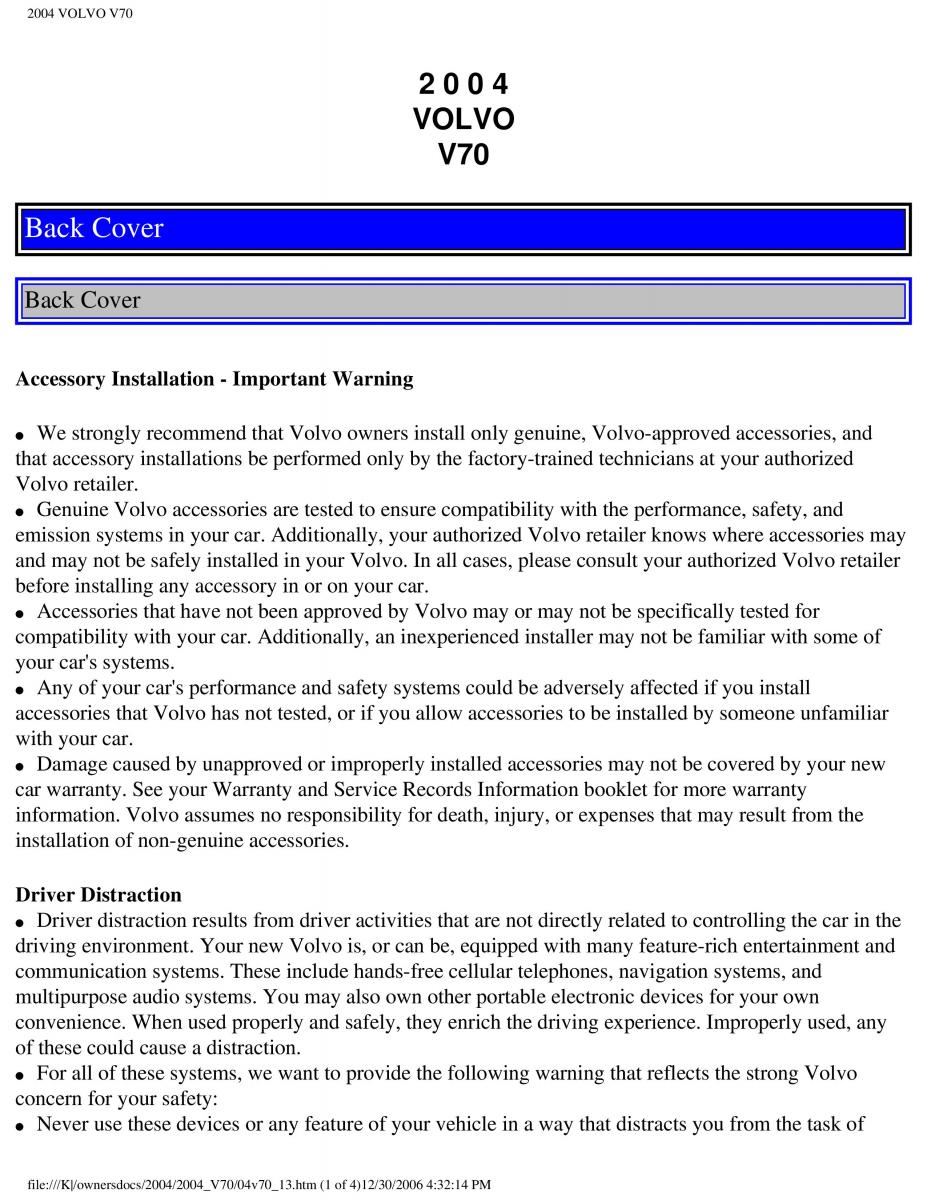 manual  Volvo V70 II 2 owners manual / page 261