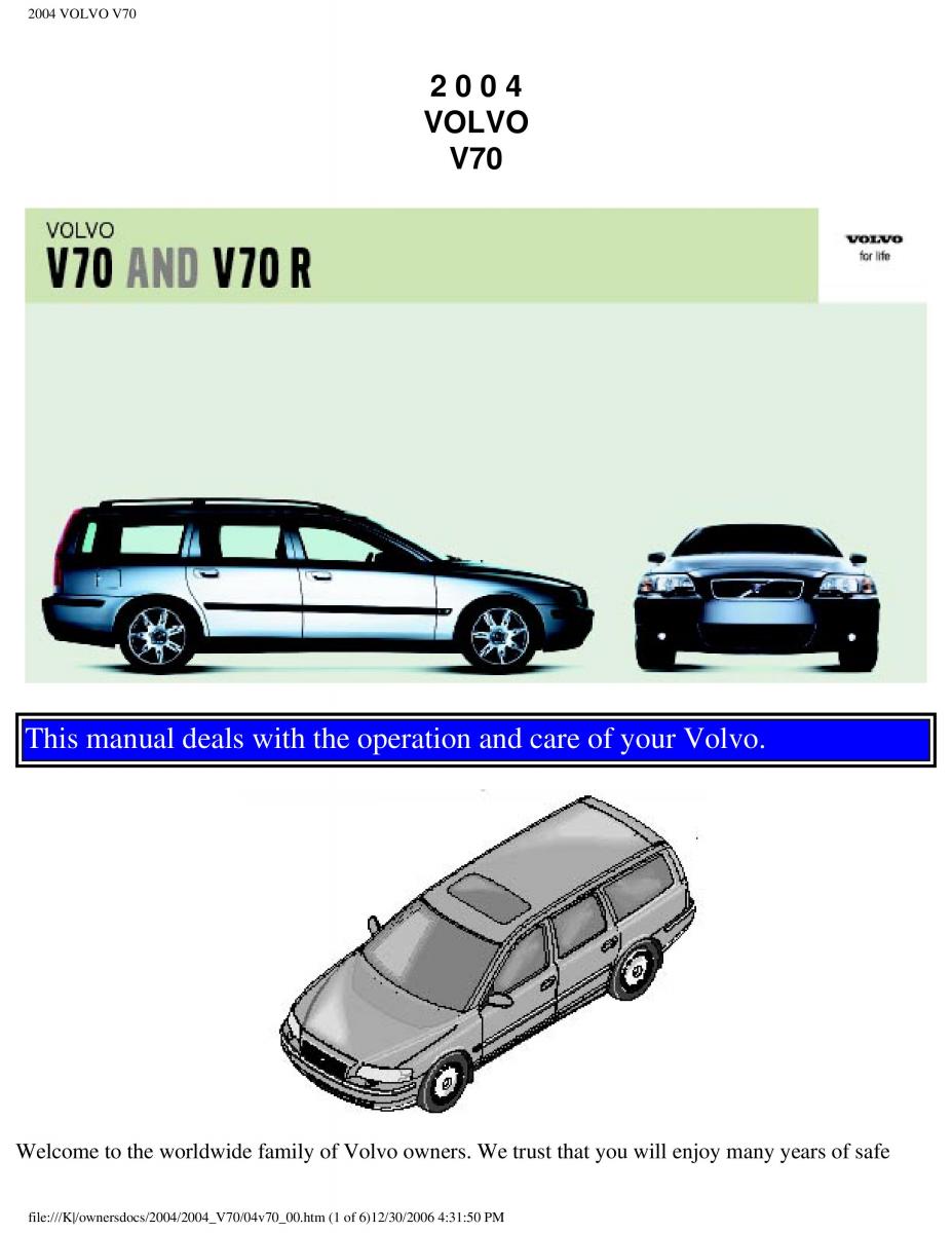 Volvo V70 II 2 owners manual / page 1