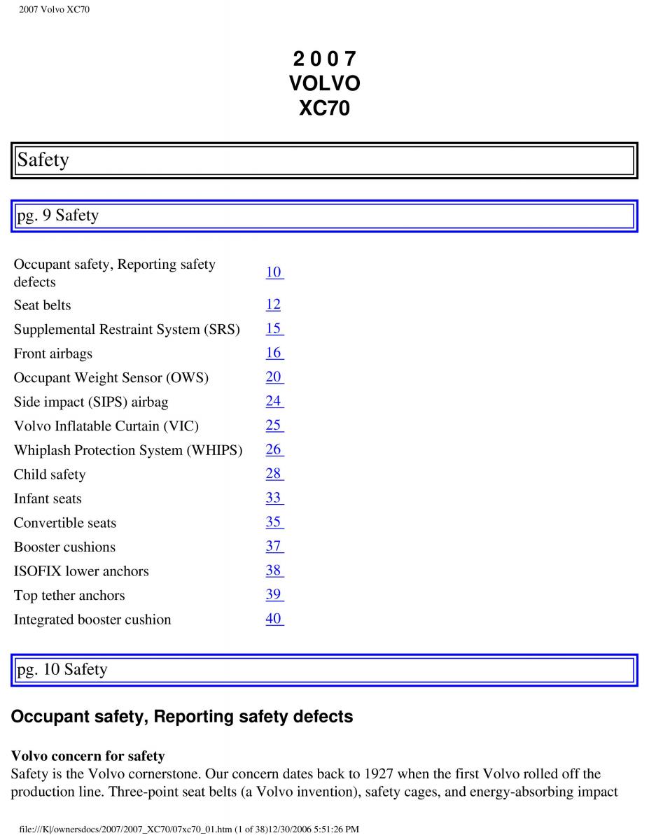 Volvo XC70 Cross Country 2007 owners manual / page 7