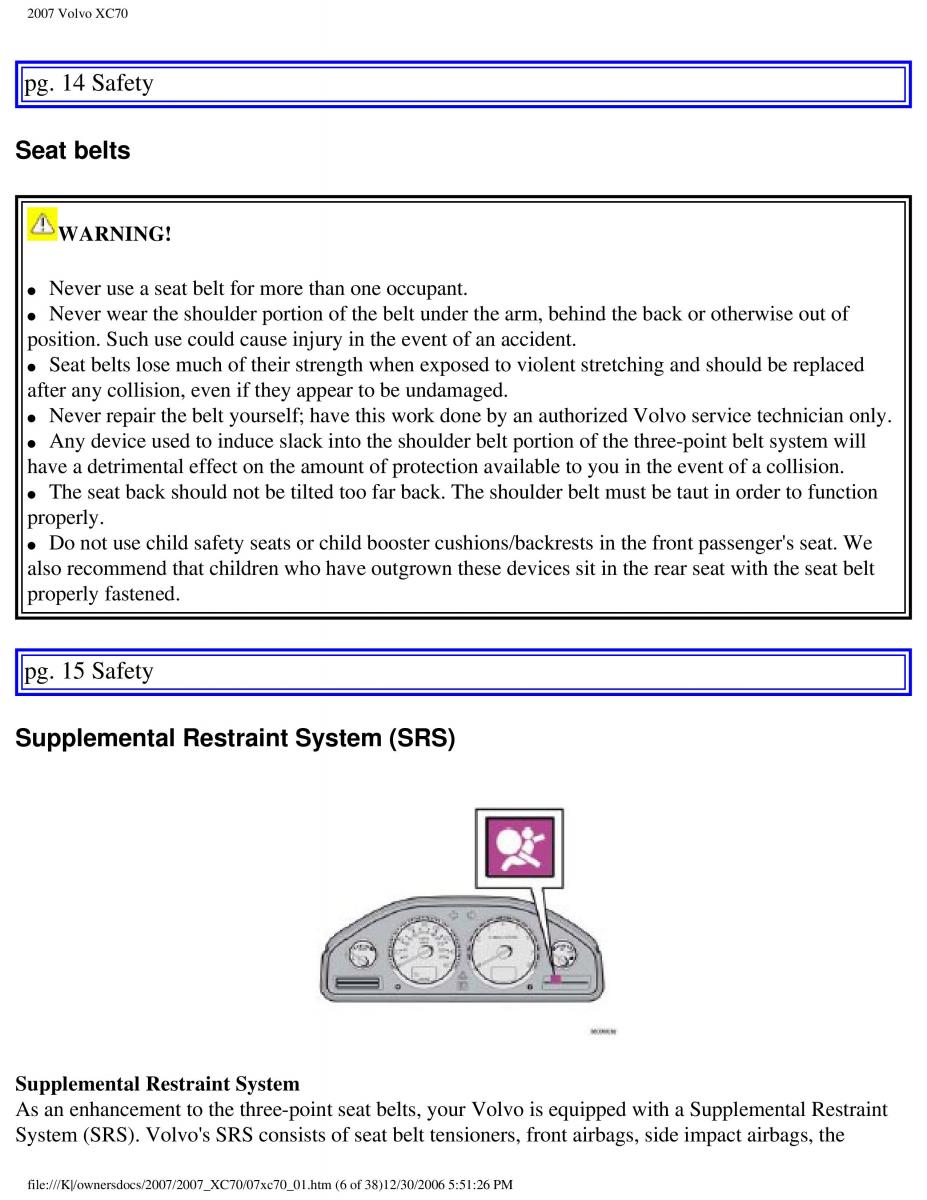 Volvo XC70 Cross Country 2007 owners manual / page 12