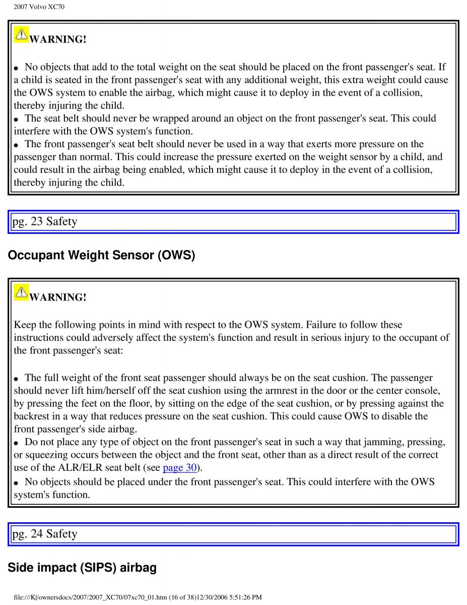 Volvo XC70 Cross Country 2007 owners manual / page 22