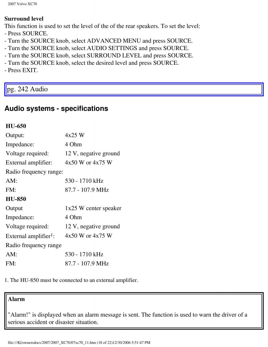 manual  Volvo XC70 Cross Country 2007 owners manual / page 270