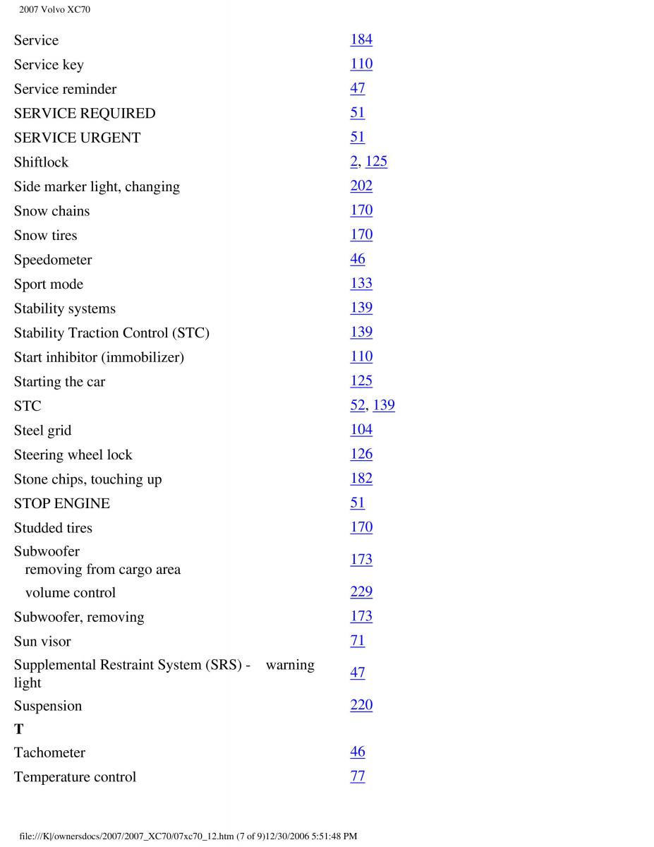 manual  Volvo XC70 Cross Country 2007 owners manual / page 281