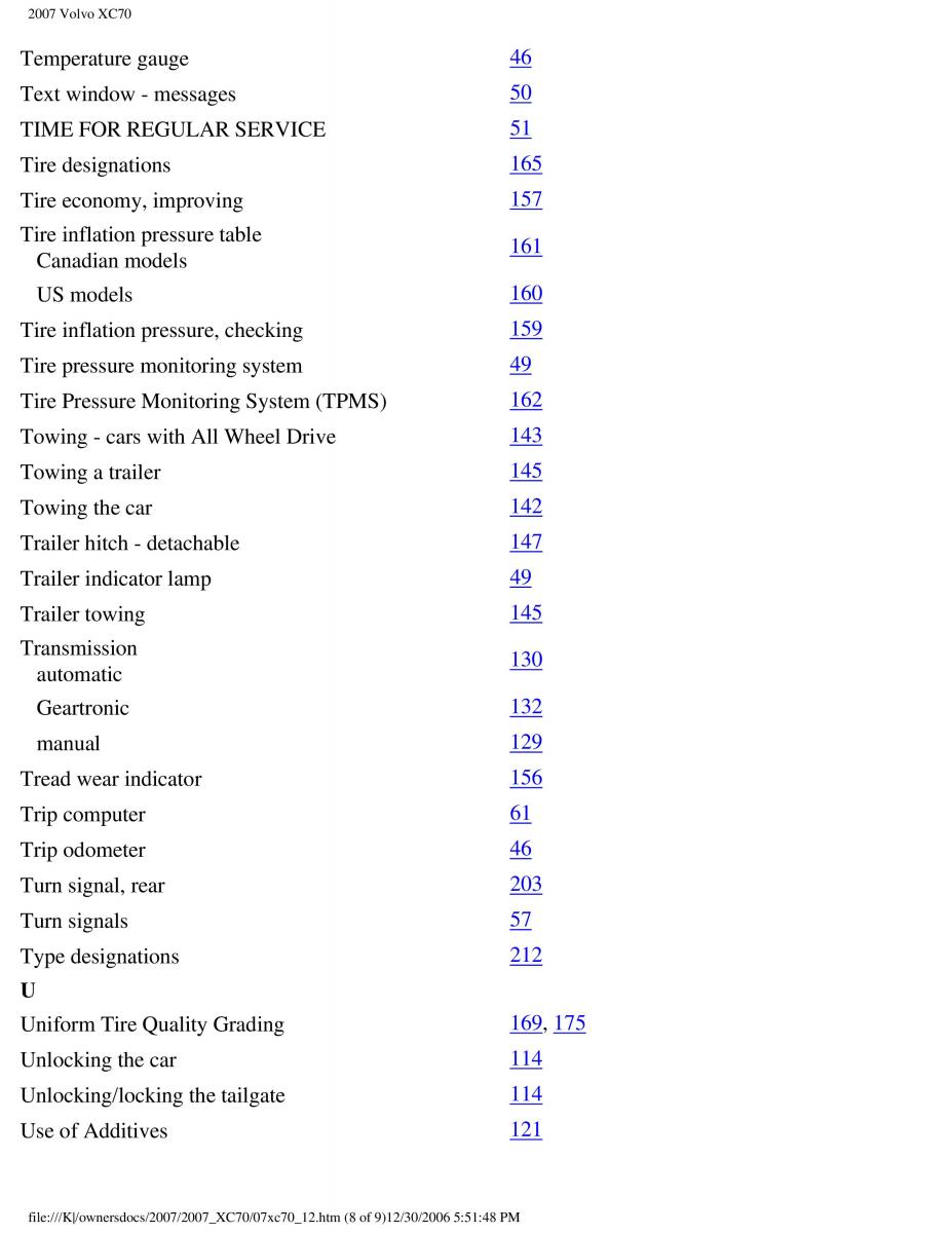 manual  Volvo XC70 Cross Country 2007 owners manual / page 282