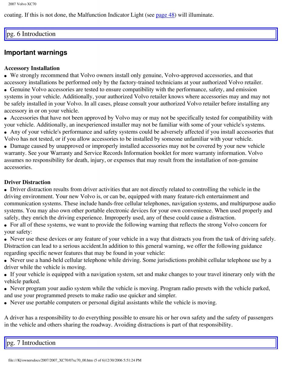 Volvo XC70 Cross Country 2007 owners manual / page 5