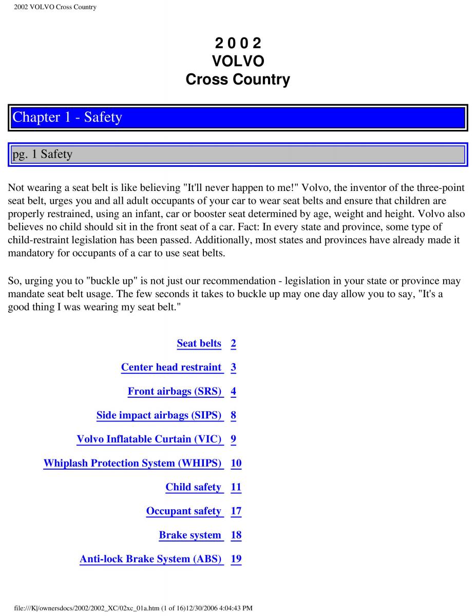 manual  Volvo XC70 Cross Country owners manual / page 6