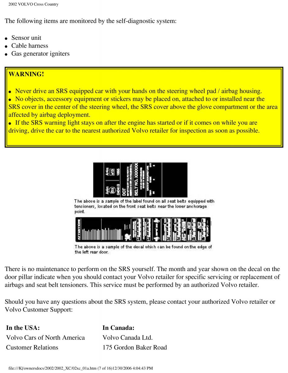 manual  Volvo XC70 Cross Country owners manual / page 12