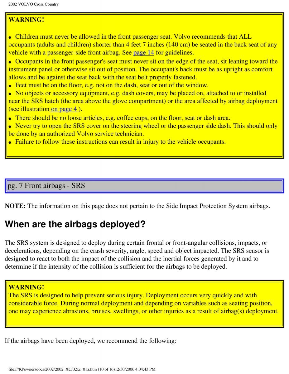 Volvo XC70 Cross Country owners manual / page 15