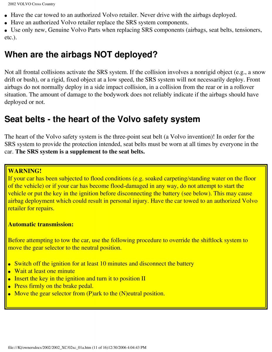 Volvo XC70 Cross Country owners manual / page 16