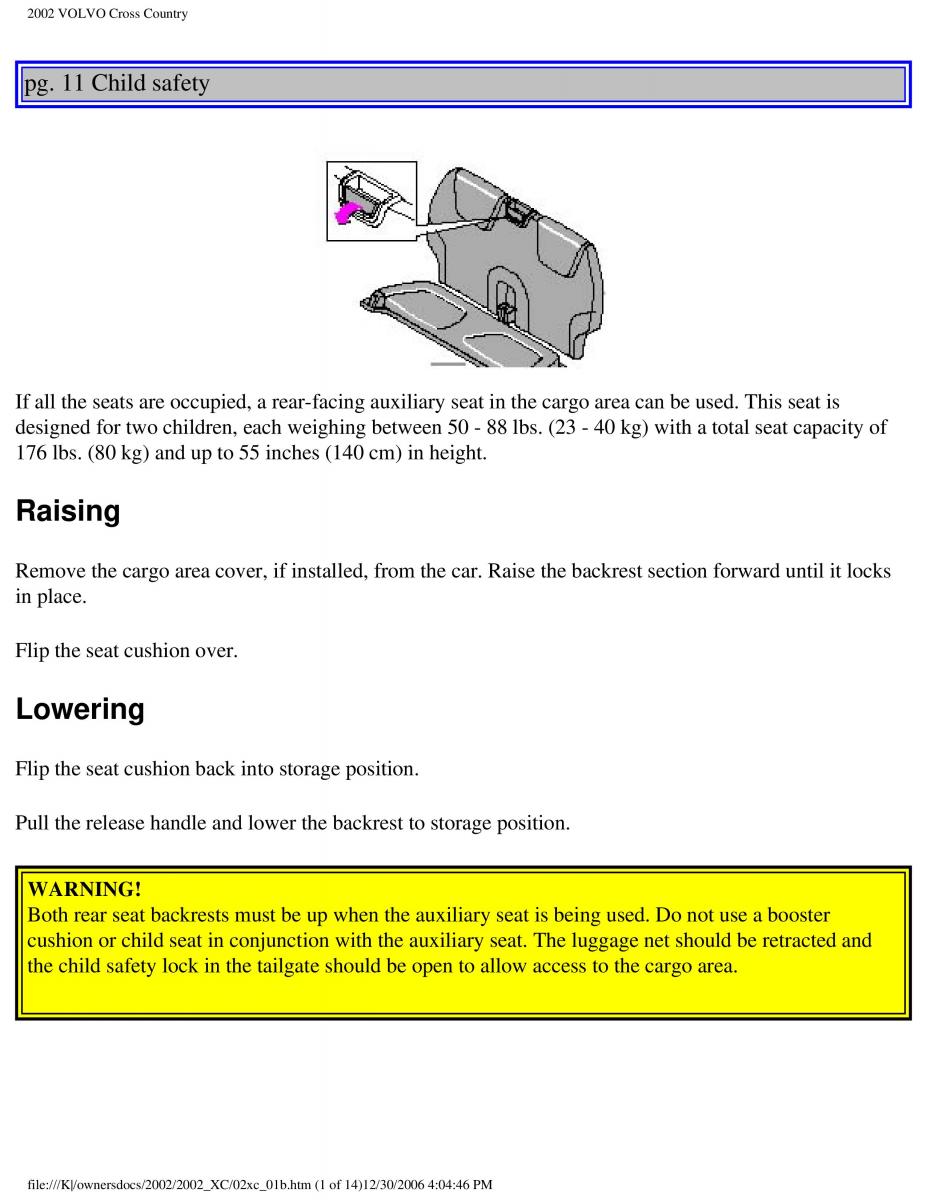 Volvo XC70 Cross Country owners manual / page 22