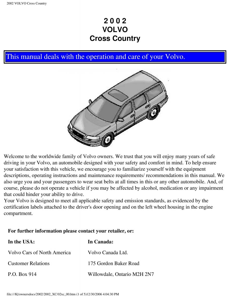 manual  Volvo XC70 Cross Country owners manual / page 1