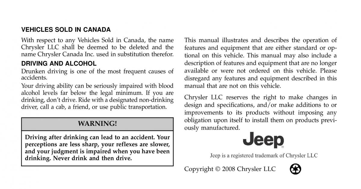 Jeep Wrangler TJ 2007 owners manual / page 2