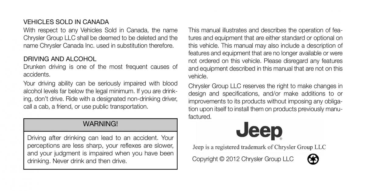 manual  Jeep Wrangler TJ 2013 owners manual / page 2