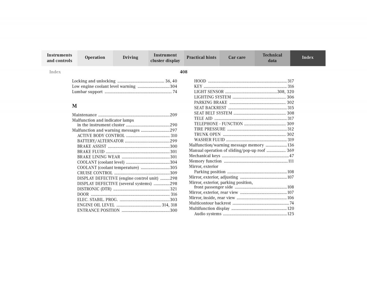 Mercedes Benz CL C215 2000 owners manual / page 414