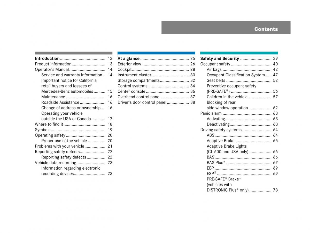 Mercedes Benz CL C216 owners manual / page 4