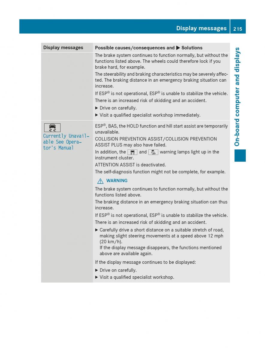 Mercedes Benz CLA C117 owners manual / page 217