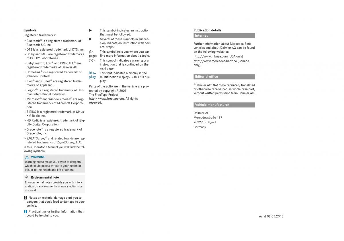 Mercedes Benz CLA C117 owners manual / page 2
