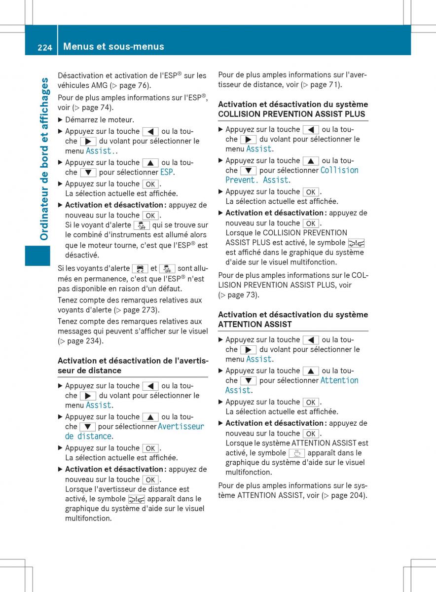 Mercedes Benz CLA Coupe manuel du proprietaire / page 226