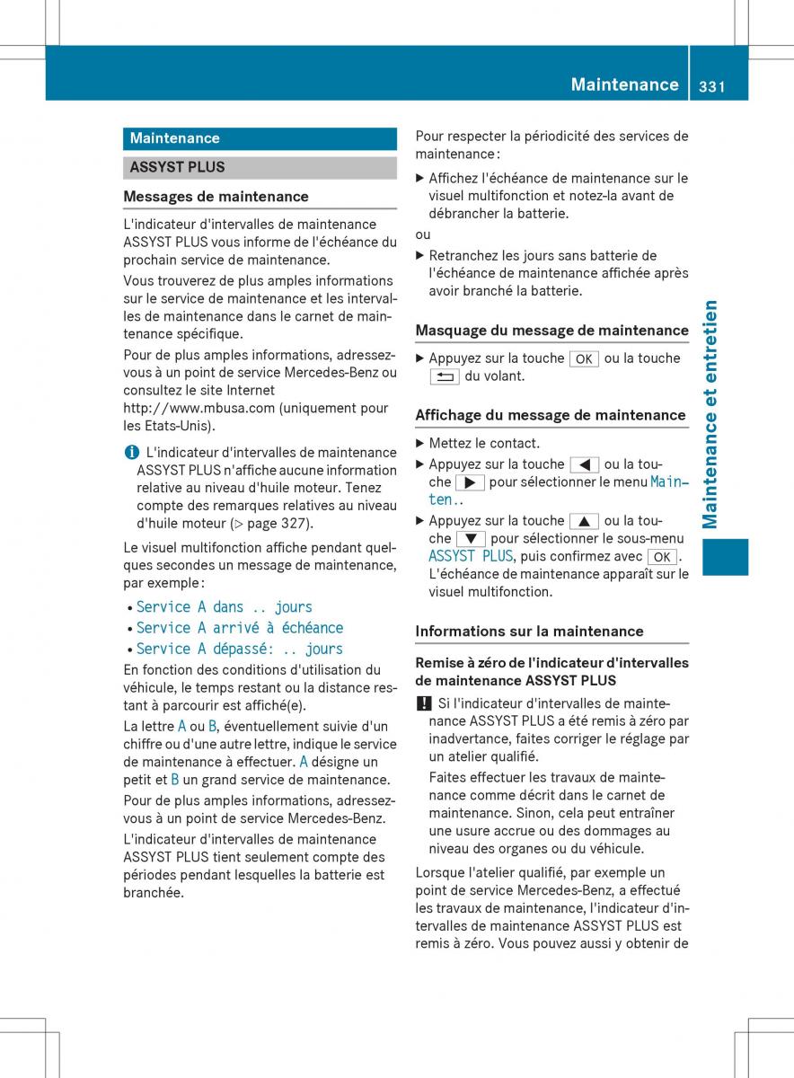 Mercedes GLA X156 manuel du proprietaire / page 333