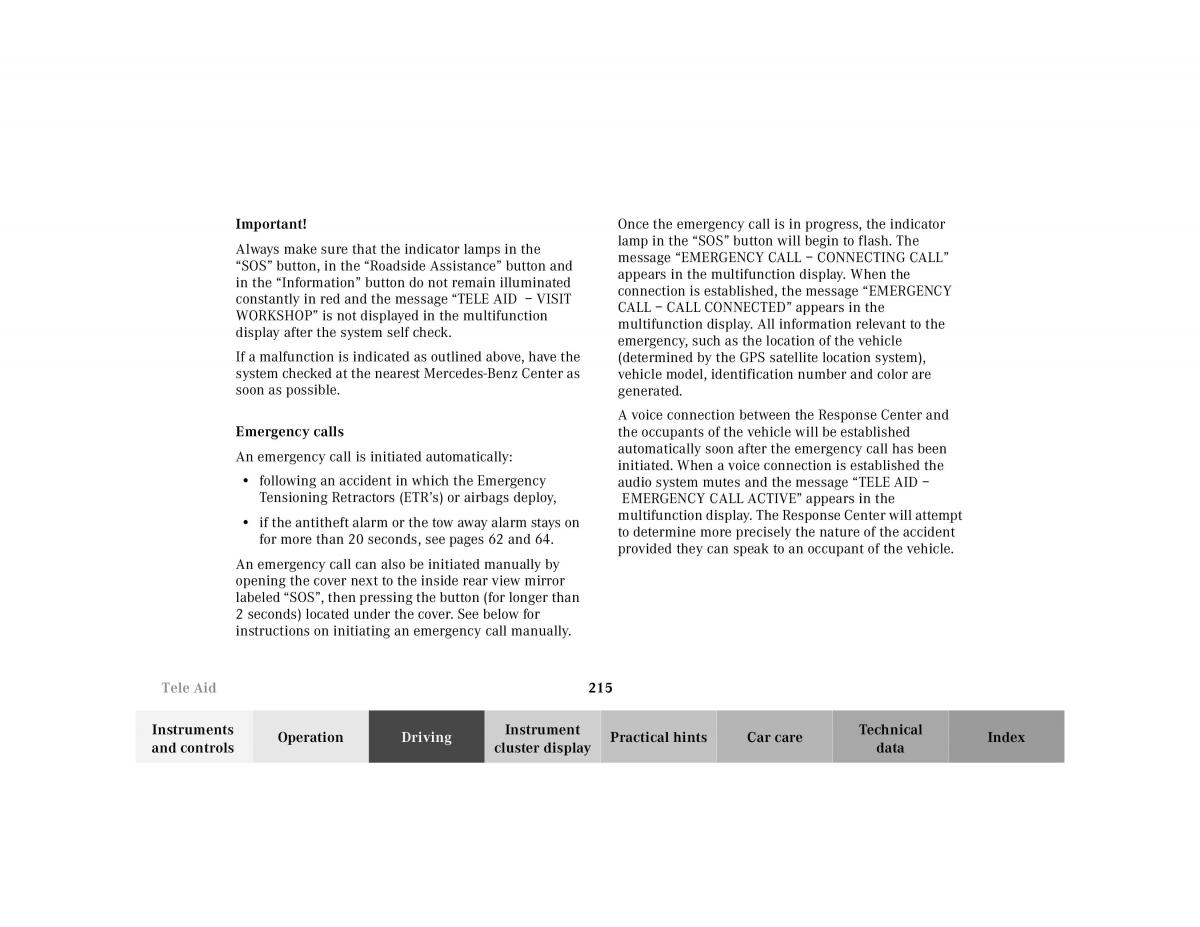 Mercedes Benz S Class W220 owners manual / page 218