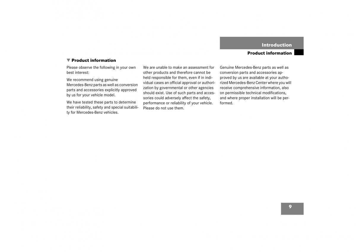 Mercedes Benz S Class W221 owners manual / page 10
