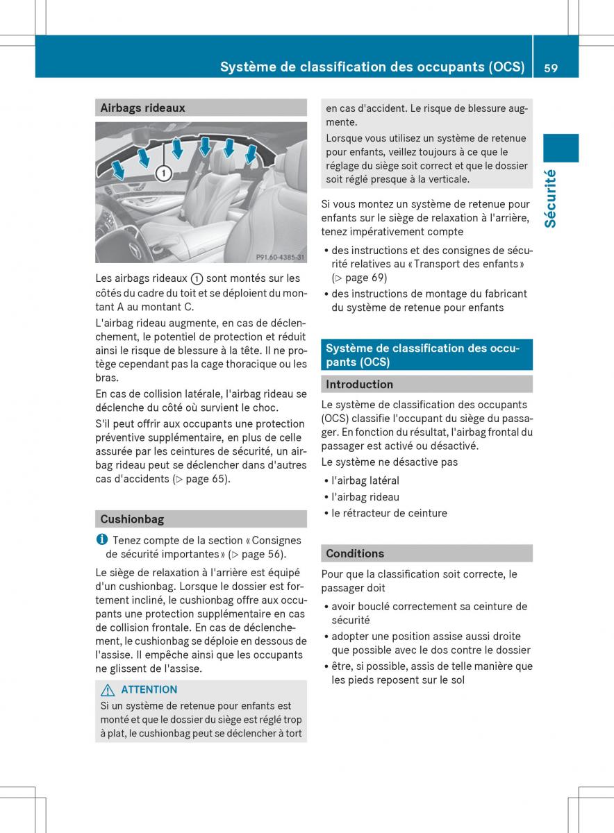 Mercedes Benz S Class W222 manuel du proprietaire / page 61