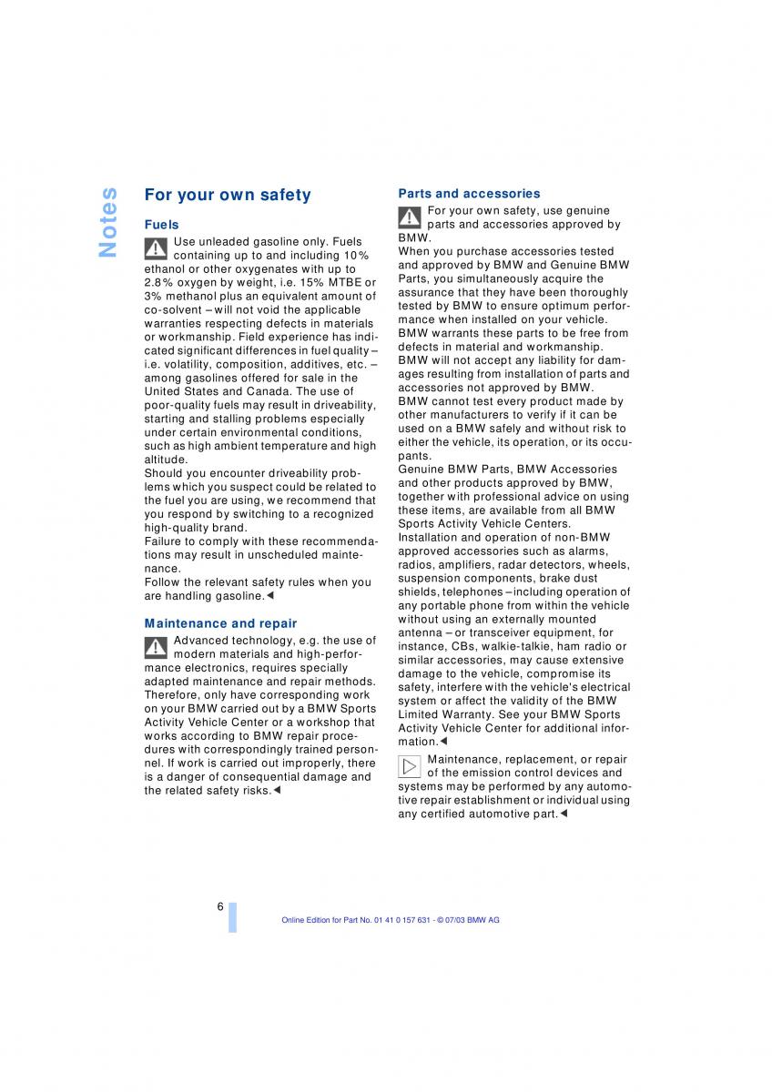 BMW X3 E83 owners manual / page 8